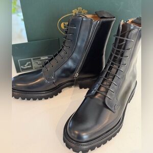 Church's Alexandra T lace-up Boots in Black Calf Leather ~ NWB Size 38 Women’s